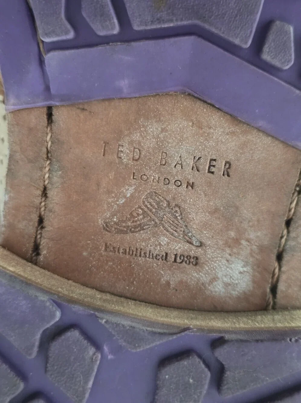 Ted Baker Two-Tone Brogue Derby in Tan, Cream and Purple Accents Men's Size 9